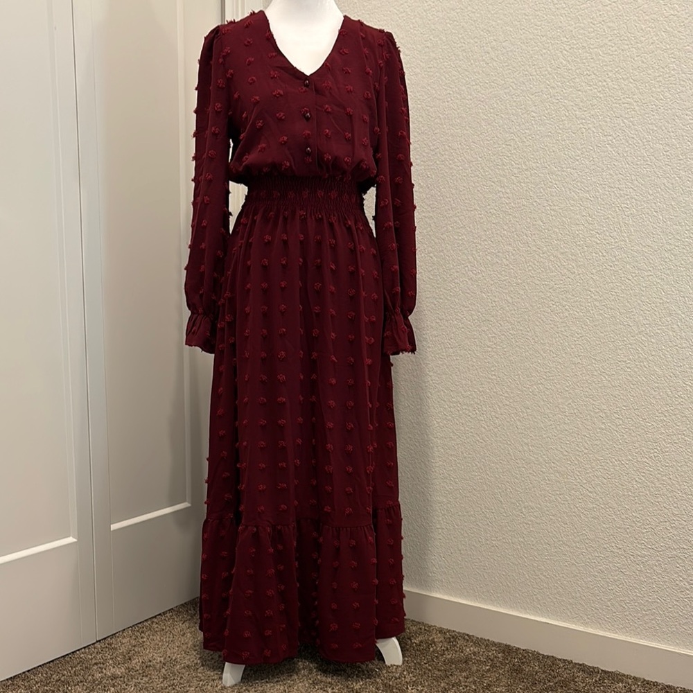 Fashions Red Long Sleeve V-Neck Gown